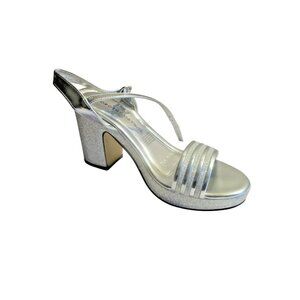 *Dorothy Gaynor Silver Strappy Block Heel Sandals With Glitter Finish